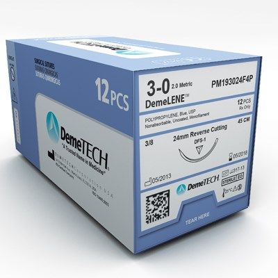 Demetech Suture Polypropylene 3/8 Circle Reverse Cutting